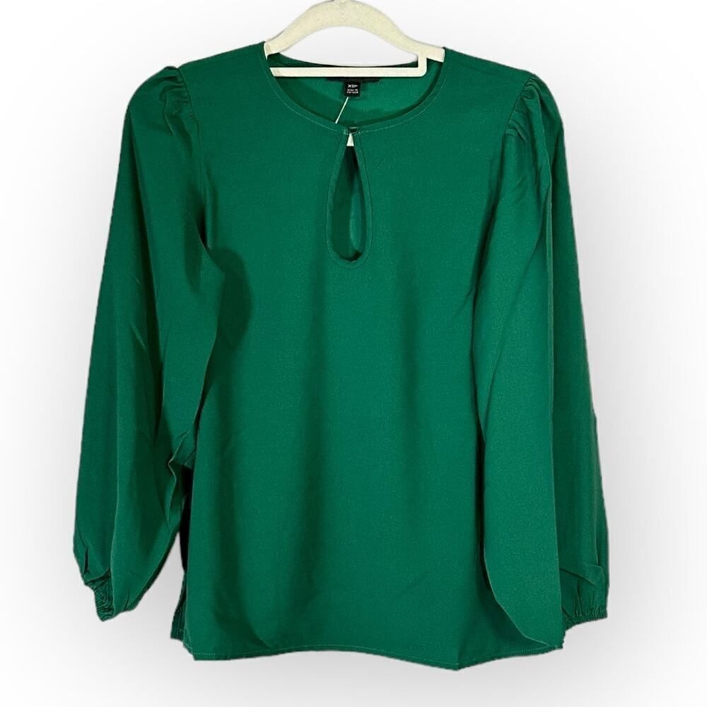 J.Crew Blouse Women's XSP Green Keyhole Front 3/4 Balloon Sleeves Pullover NWT